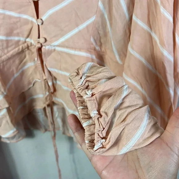 Free People Samifran Long Sleeve Petal Combo Peach Ruffle Top Women Size L - Picture 9 of 15